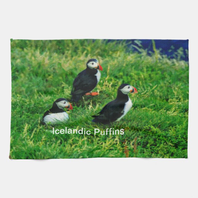 Linge De Cuisine Puffins islandais en été (Horizontal)