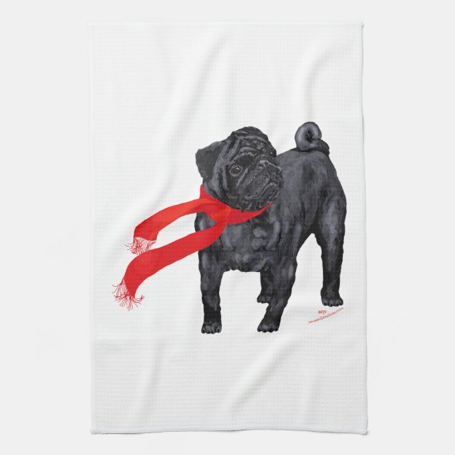 Linge De Cuisine Pugs en écharpe rouge (Vertical)