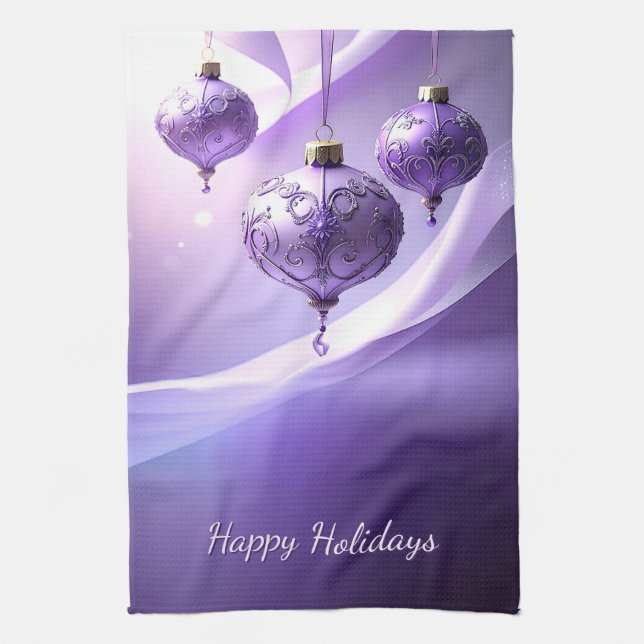 Linge De Cuisine Purple Christmas Ball Holiday Kitchen Towel (Vertical)