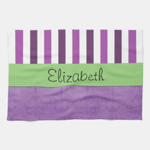 Linge De Cuisine Purple Damask, Purple Stripes, Stripe, Votre Nom