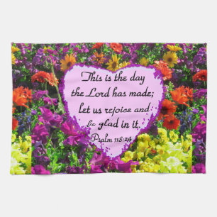 LINGE DE CUISINE PURPLE FLORAL PSALM 118:24 PHOTO DESIGN