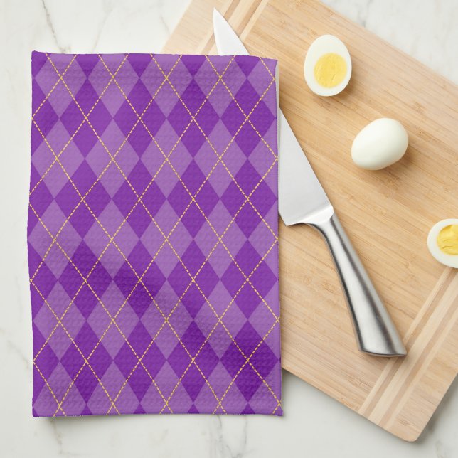 LINGE DE CUISINE PURPLE MARDI GRAS DIAMOND MOTIFS (Quart Plié)