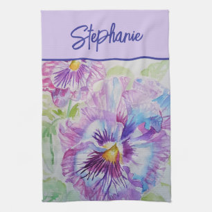 Linge De Cuisine Purple Pansy Aquarelle Femmes Lavande Violet