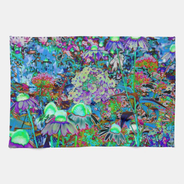 Linge De Cuisine Purple psychédélique et fleurs de jardin vert citr (Horizontal)