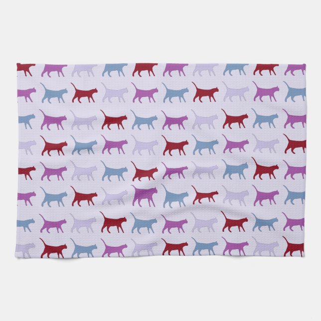 Linge De Cuisine Purple Walking Cat Pattern (Horizontal)
