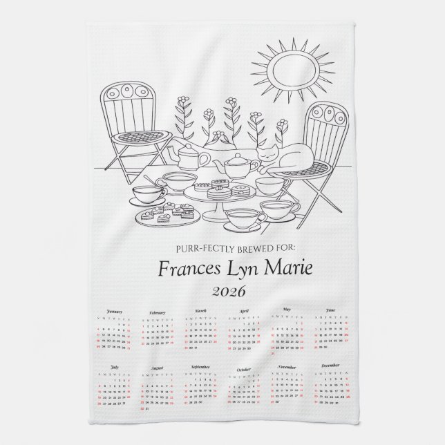 Linge De Cuisine Purr-fectly Brewed Cat Tea Towel 2026 Calendar (Vertical)