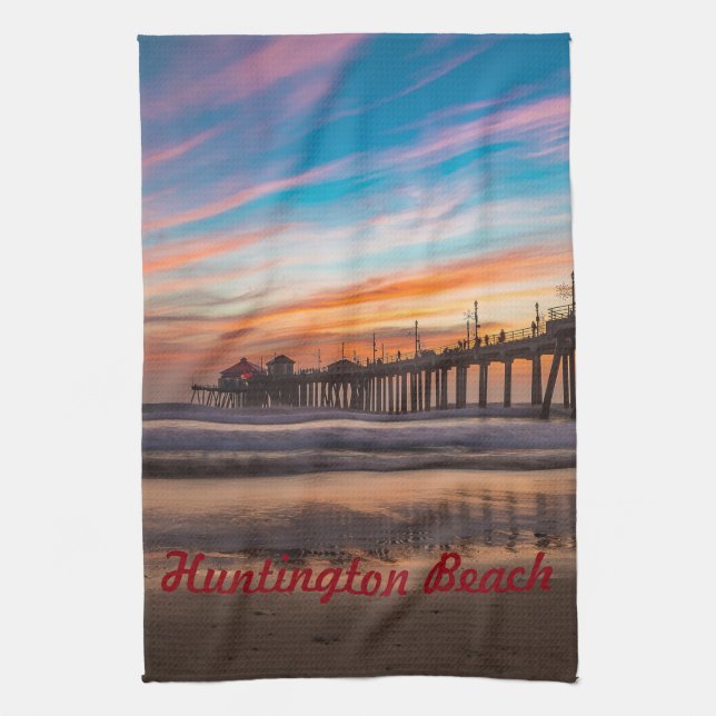 Linge De Cuisine Quai Huntington Beach Pier au coucher du soleil (Vertical)