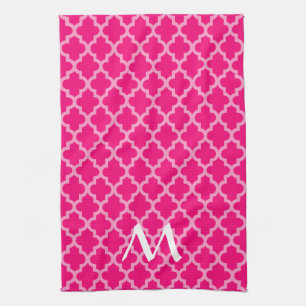 Linge De Cuisine Quatrefoil d'humeurs marocaines rose avec initial