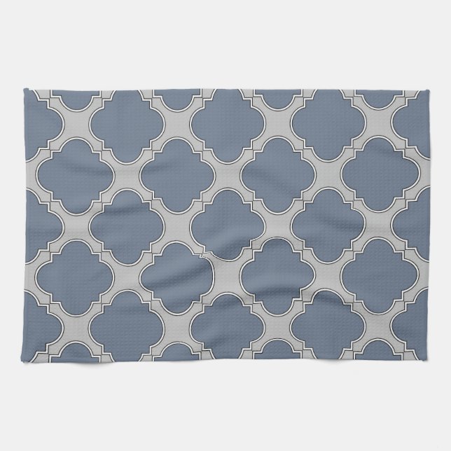 Linge De Cuisine Quatrefoil gris bleu (Horizontal)