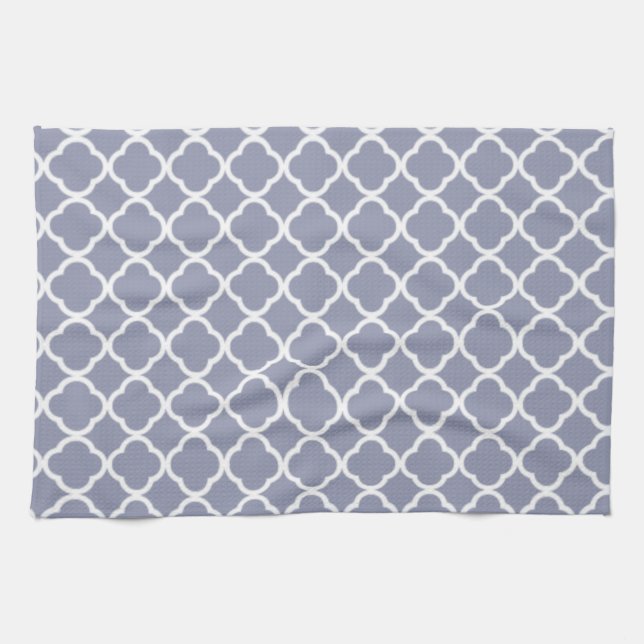 Linge De Cuisine Quatrefoil marocain gris-bleu (Horizontal)