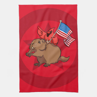 Linge De Cuisine Quirky Red Cardinal Patriot On Groundhog Artwork