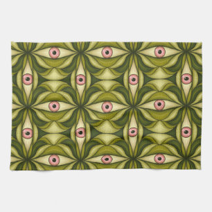 Linge De Cuisine Quirky Rose Eyes Et Vert Botanical Motif