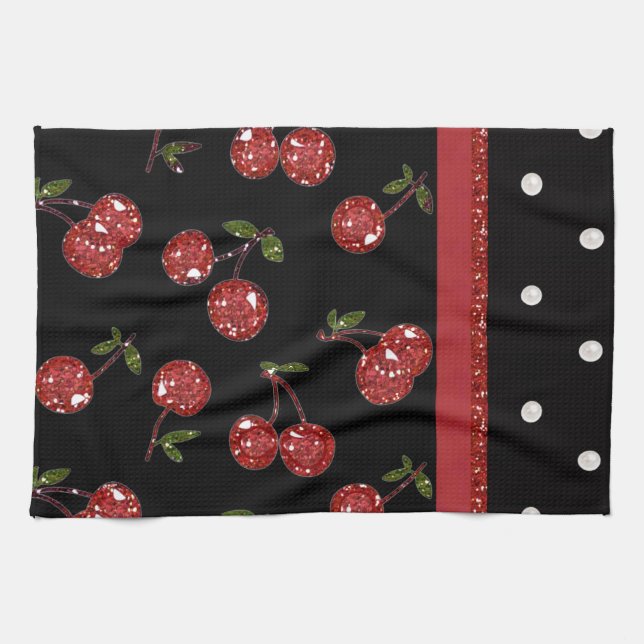 Linge De Cuisine RAB Rockabilly très cerise cerises Noir (Horizontal)