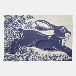 Linge De Cuisine Rabbit bleu Dedham, design bleu et blanc Vintage