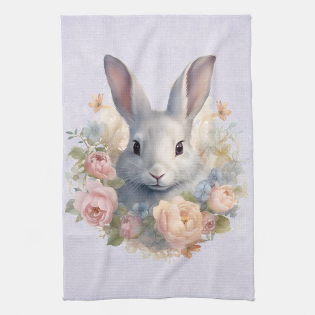 Linge De Cuisine Rabbit Surrounded by Pastel Flowers Cute (Vertical)