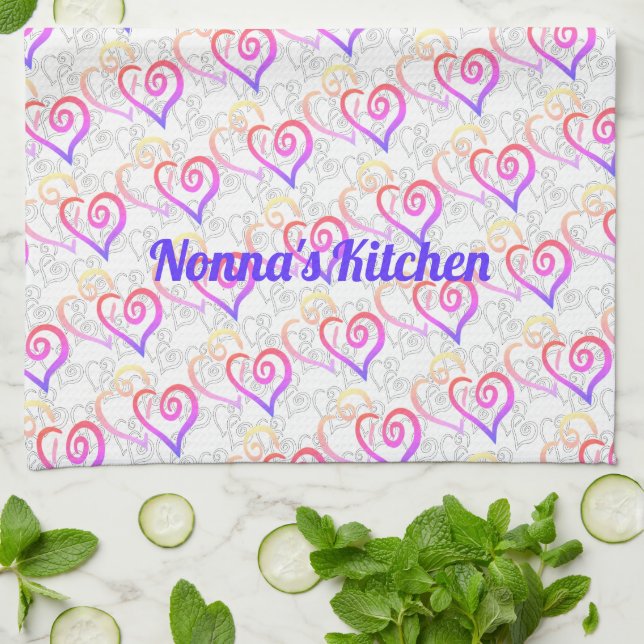 Linge De Cuisine Rainbow Linked Heart Art Cuisine personnalisée Ser (Plié)