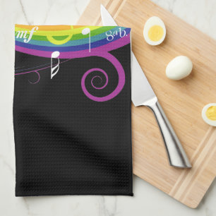 Linge De Cuisine Rainbow White Music Notes sur Black
