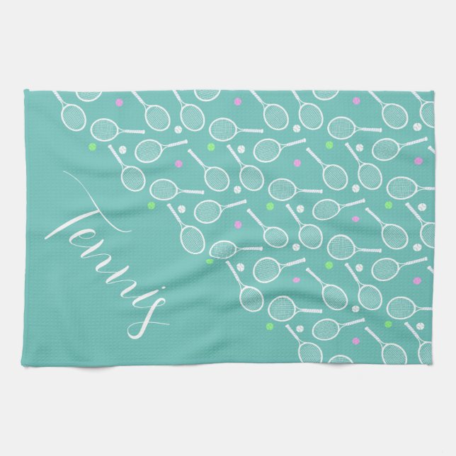 Linge De Cuisine Raquettes de tennis et boules Dusty Green (Horizontal)