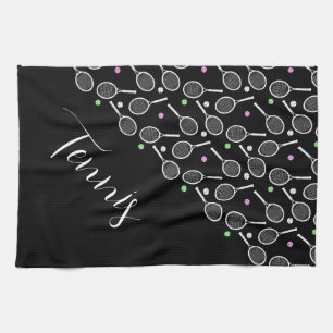 Linge De Cuisine Raquettes et balles de tennis Noir Personnalisé