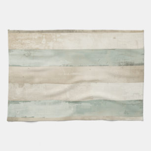Linge De Cuisine Rayé de bleu doux patiné brun beige blanc rustique