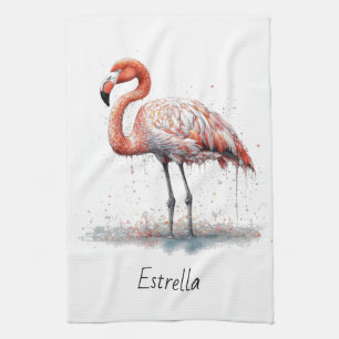 Linge De Cuisine Rayon de Flamant rose : Aquarelle tropicale, perso
