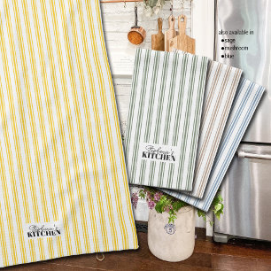 Linge De Cuisine Rayure à tic-tac Fermette Vintage Jaune