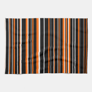 Linge De Cuisine Rayure noire, orange, et blanche personnalisable