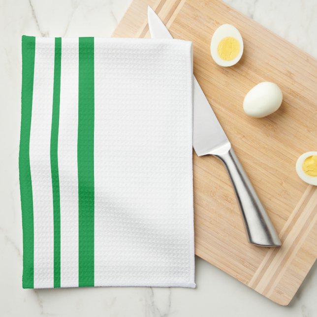 Linge De Cuisine Rayure verte  (Quart Plié)
