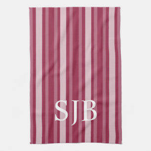 Linge De Cuisine Rayure victorienne de framboise avec le monogramme