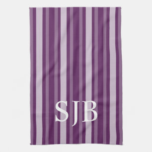 Linge De Cuisine Rayure victorienne pourpre avec le monogramme