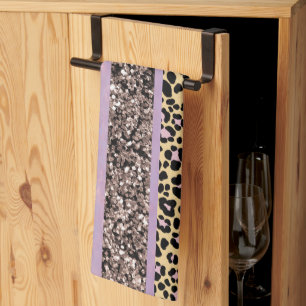 Linge De Cuisine Rayures de paillettes de léopard Glam 1