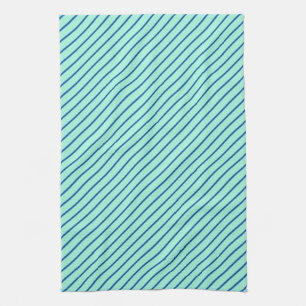 Linge De Cuisine Rayures diagonales - aqua et marine