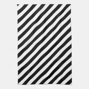 Linge De Cuisine Rayures diagonales noires et blanches