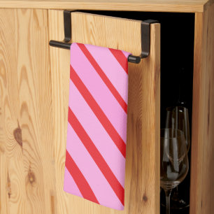 Linge De Cuisine Rayures diagonales roses et rouges