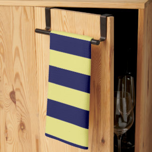 Linge De Cuisine Rayures en bleu marine et jaune