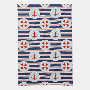 Linge De Cuisine Rayures et motif de points nautiques