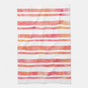 Linge De Cuisine Rayures oranges roses jaunes d'aquarelle
