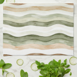 Linge De Cuisine Rayures Vert Crème Marron