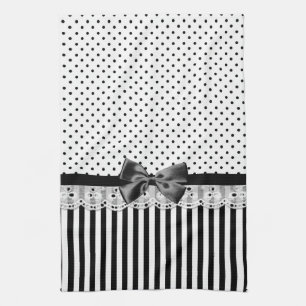 Linge De Cuisine Rayures victoriennes noires et blanches avec l'arc