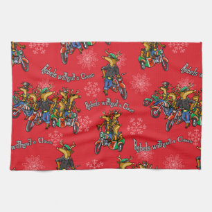 Linge De Cuisine Rebelles sans Claus Reindeer Red Holiday
