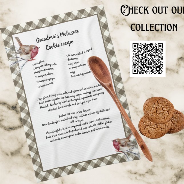 Linge De Cuisine Recette de Noël Oiseau de neige Garde Beige Plaid (Créateur téléchargé)