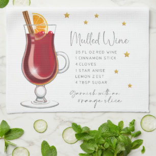 Linge De Cuisine Recette de vin mélangé Noël Aquarelle hiver