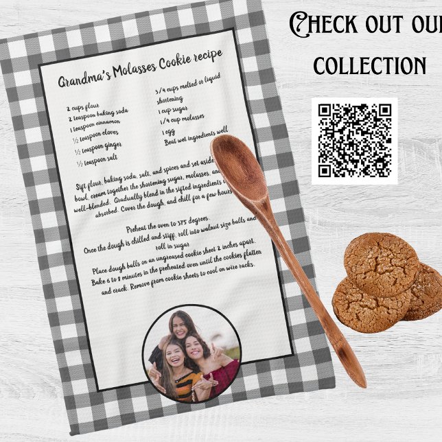 Linge De Cuisine Recette manuscrite Gris blanc Plaid Photo (Créateur téléchargé)