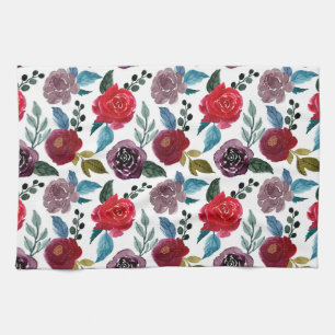 Linge De Cuisine Red and burgundy watercolor flowers