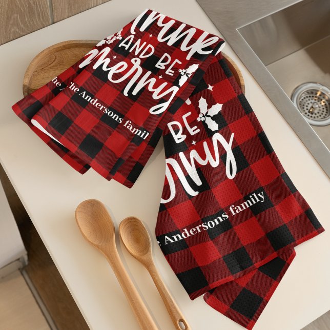Linge De Cuisine Red Buffalo Plaid “Eat, Drink & Be Merry” (Créateur téléchargé)