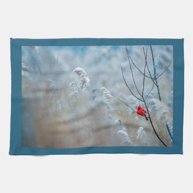 Linge De Cuisine Red Cardinal dans Winter Nature Photo de Christmas (Horizontal)