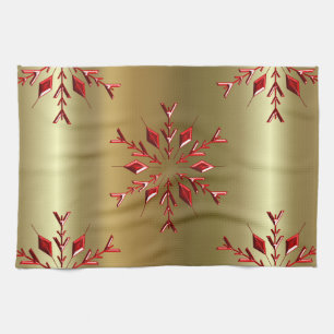 Linge De Cuisine Red Christmas Stars on Gold