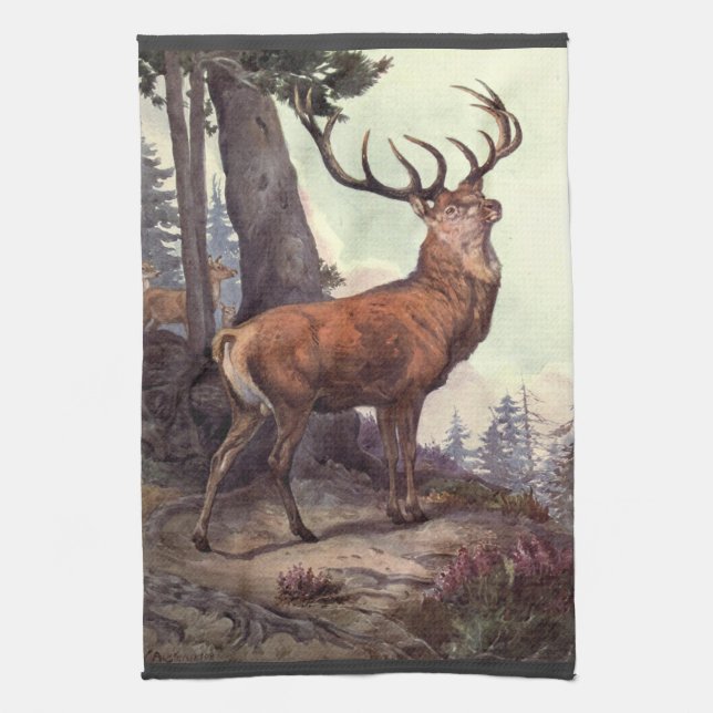 Linge De Cuisine Red Deer par Winifred Austen, Animaux sauvages Vin (Vertical)