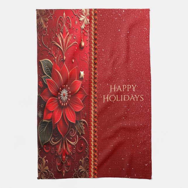 Linge De Cuisine Red Flower Holiday Kitchen Towel (Vertical)