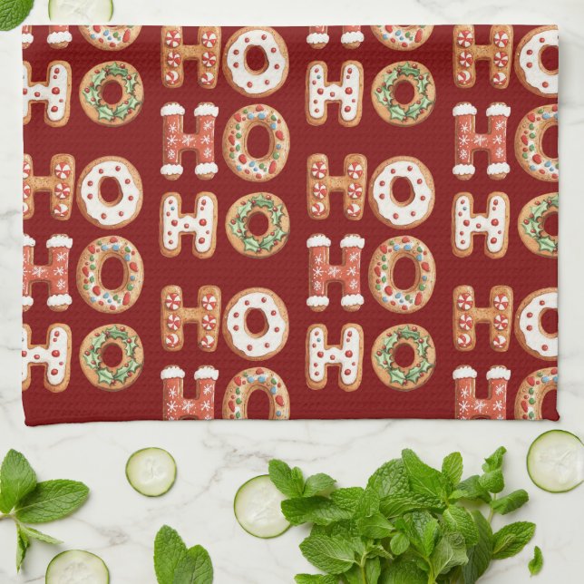 Linge De Cuisine Red Ho Ho Ho Gingerbread Cookie Christmas (Plié)